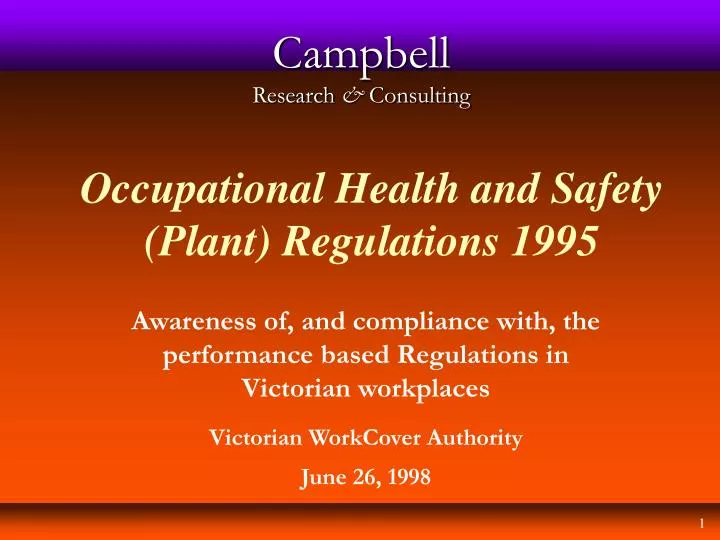 occupational health and safety plant regulations 1995