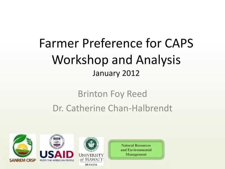 farmer preference for caps workshop and analysis january 2012