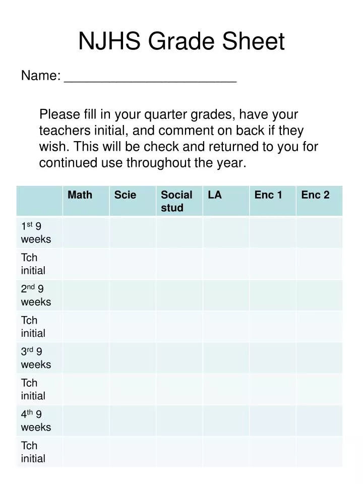 njhs grade sheet