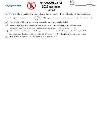 AP CALCULUS AB 2012 Question 6 Form A