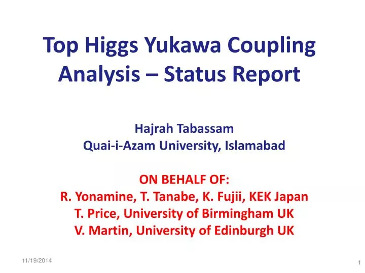top higgs yukawa coupling analysis status report