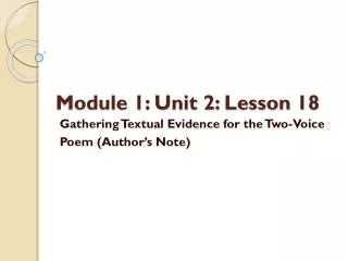 Module 1: Unit 2: Lesson 18