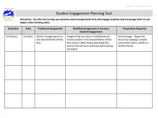 Student Engagement Planning Tool