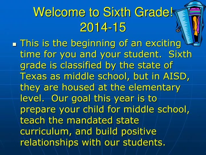welcome to sixth grade 2014 15