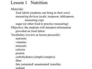 Lesson 1 Nutrition