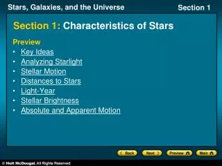 Section 1: Characteristics of Stars