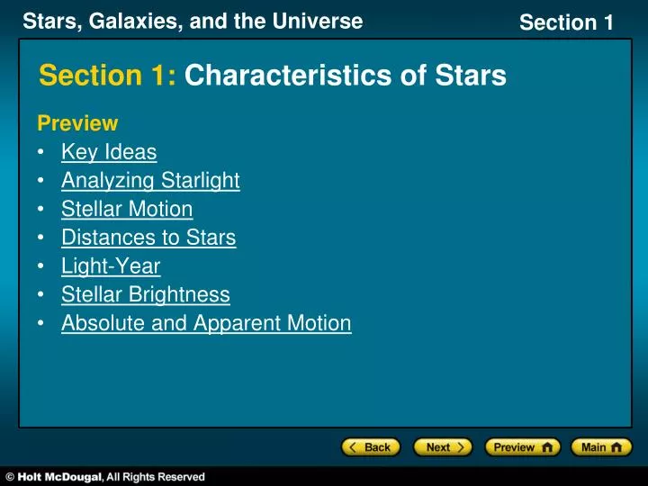 section 1 characteristics of stars