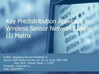 Key Predistribution Approach in Wireless Sensor Networks Using LU Matrix