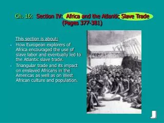Ch. 16: Section IV: Africa and the Atlantic Slave Trade (Pages 377-381)