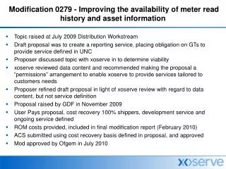 Modification 0279 - Improving the availability of meter read history and asset information