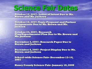 Science Fair Dates