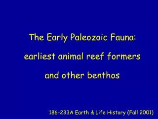 The Early Paleozoic Fauna: earliest animal reef formers and other benthos