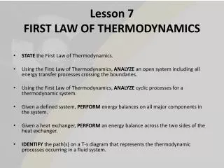 Lesson 7 FIRST LAW OF THERMODYNAMICS