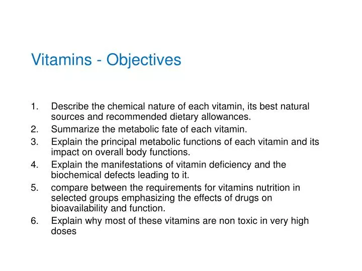 vitamins objectives