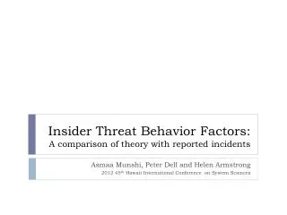 Insider Threat Behavior Factors: A comparison of theory with reported incidents
