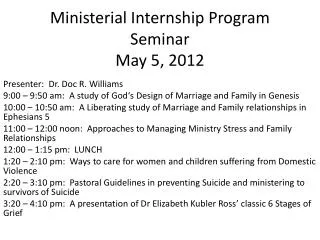 Ministerial Internship Program Seminar May 5, 2012