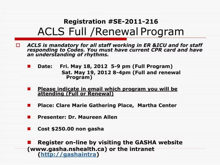 registration se 2011 216 acls full renewal program