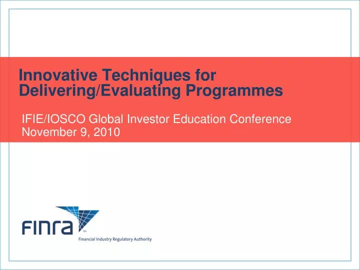 innovative techniques for delivering evaluating programmes