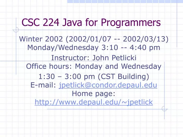 csc 224 java for programmers