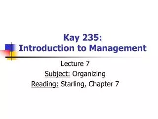 Kay 235: Introduction to Management
