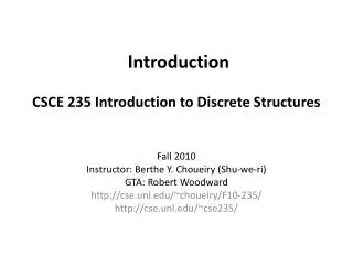 Introduction CSCE 235 Introduction to Discrete Structures