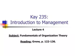 Kay 235: Introduction to Management