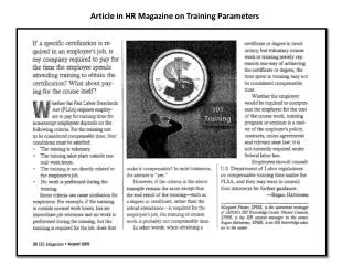 Article in HR Magazine on Training Parameters