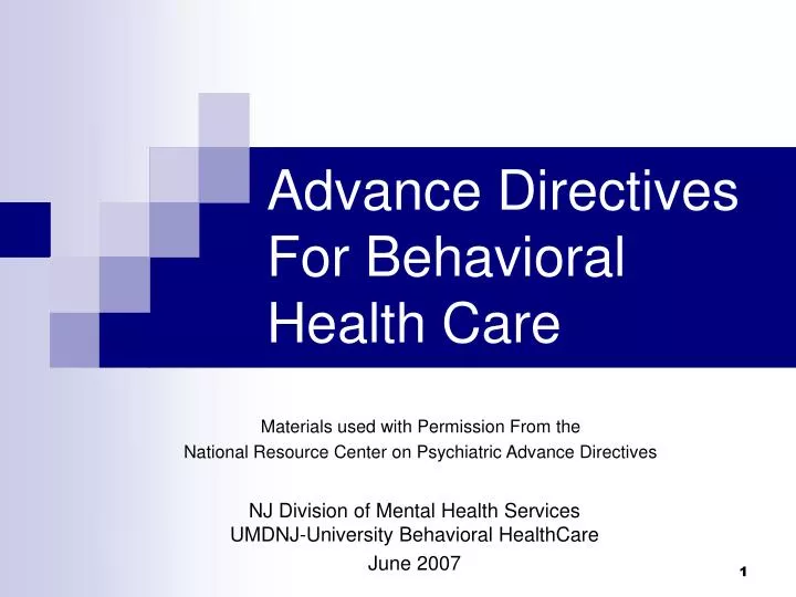advance directives for behavioral health care