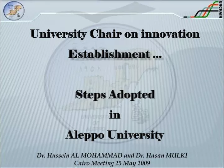 university chair on innovation e stablishment s teps a dopted in aleppo university