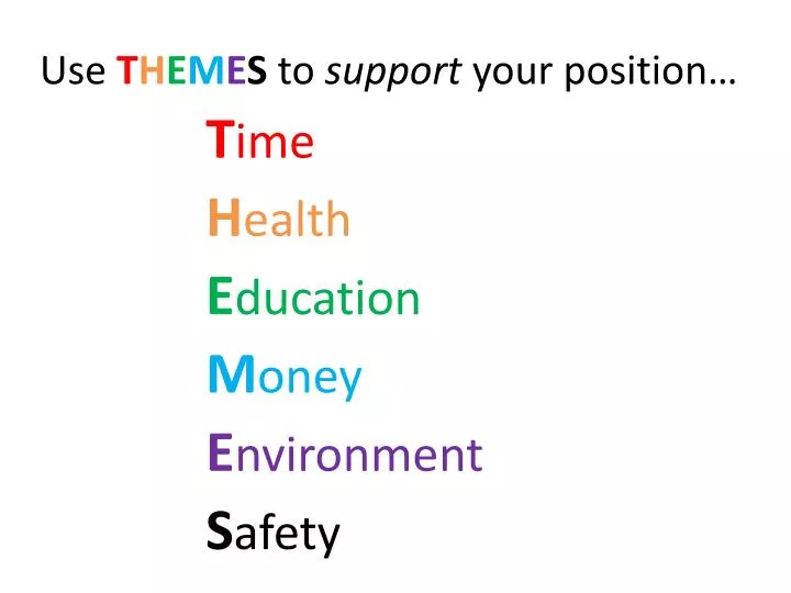 use t h e m e s to support your position