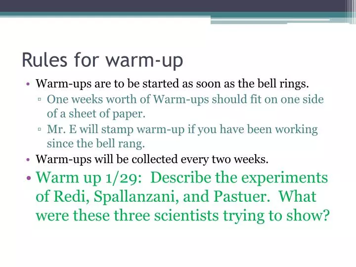 rules for warm up