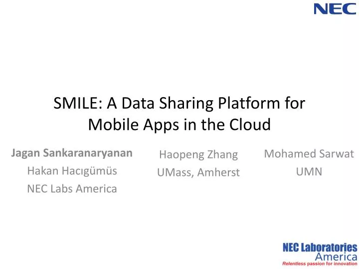 smile a data sharing platform for mobile apps in the cloud
