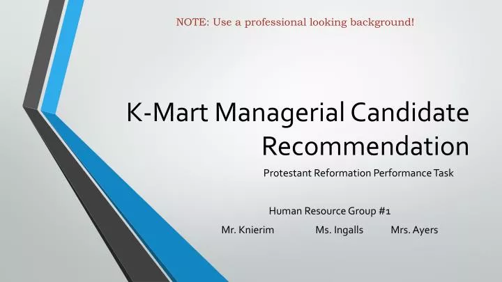 k mart managerial candidate recommendation
