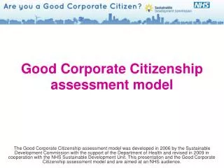 Good Corporate Citizenship assessment model