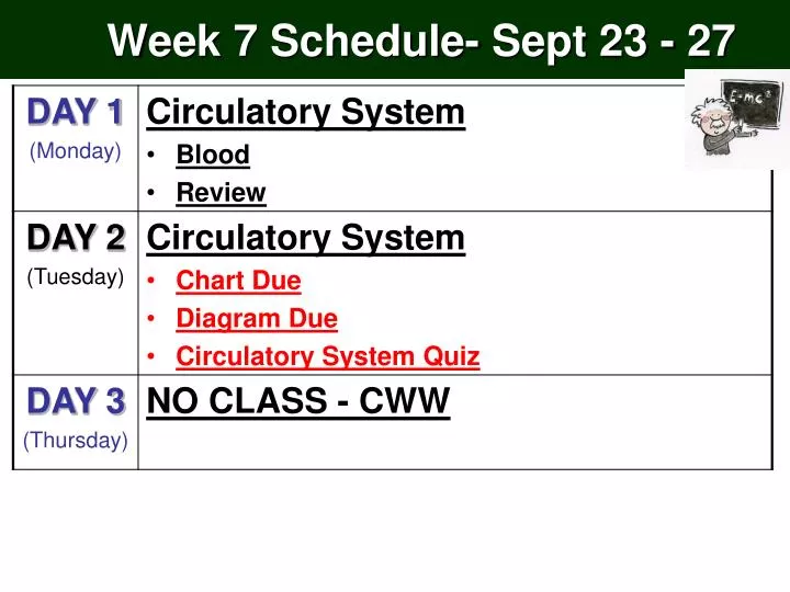 week 7 schedule sept 23 27