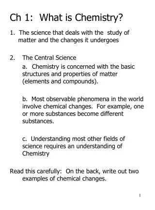 Ch 1: What is Chemistry?