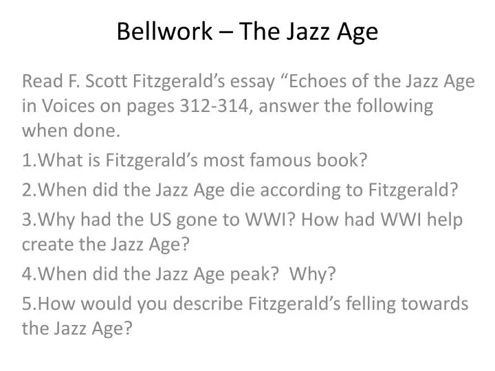 bellwork the jazz age