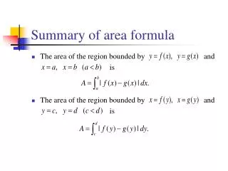 Summary of area formula