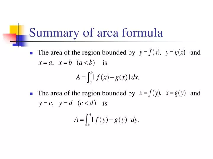 summary of area formula