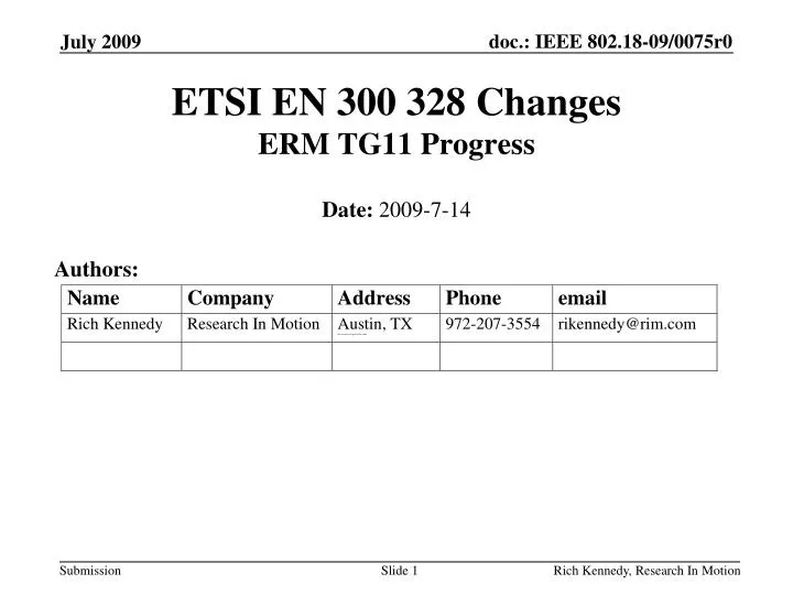 etsi en 300 328 changes erm tg11 progress