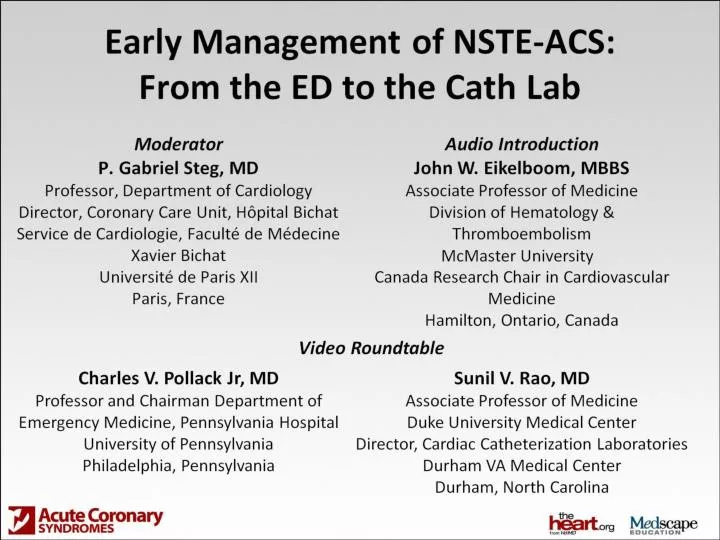early management of nste acs from the ed to the cath lab