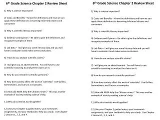 6 th Grade Science Chapter 2 Review Sheet