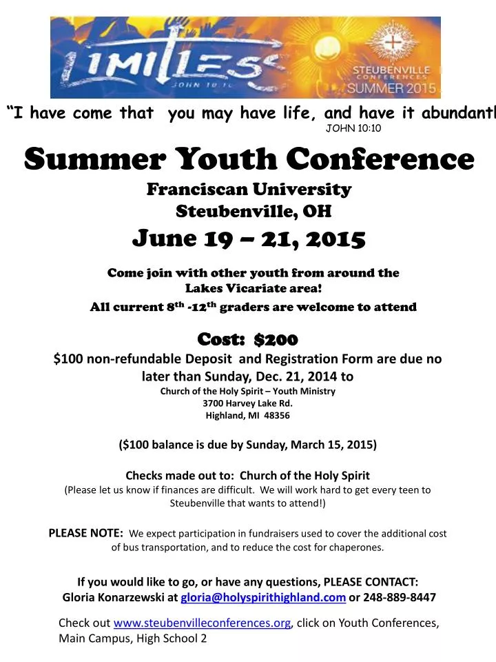 summer youth conference franciscan university steubenville oh june 19 21 2015