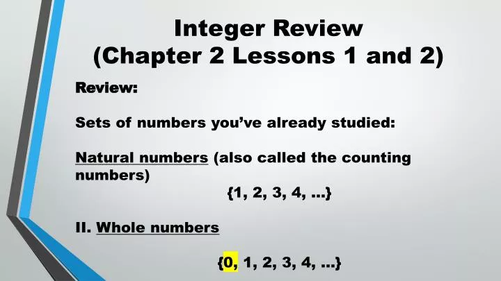 integer review chapter 2 lessons 1 and 2