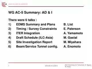 WG AC-5 Summary: AD &amp; I