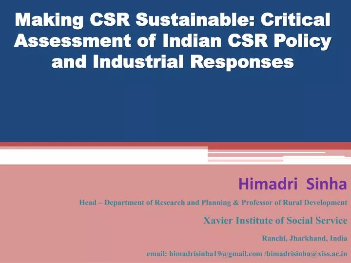 making csr sustainable critical assessment of indian csr policy and industrial responses