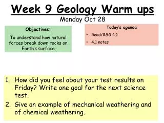 Week 9 Geology Warm ups Monday Oct 28