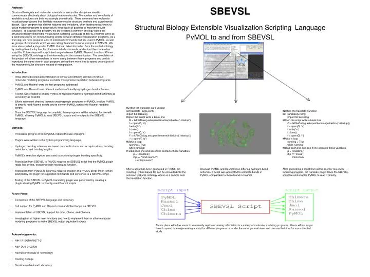 sbevsl structural biology extensible visualization scripting language pymol to and from sbevsl