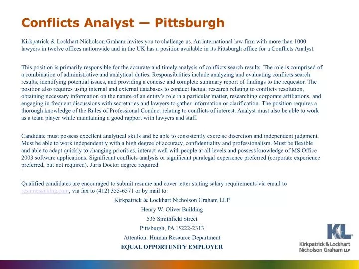 conflicts analyst pittsburgh