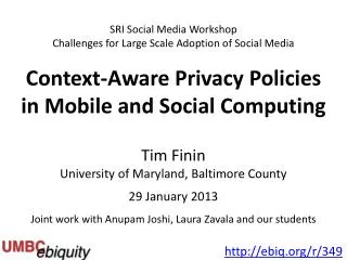 Tim Finin University of Maryland, Baltimore County 29 January 2013